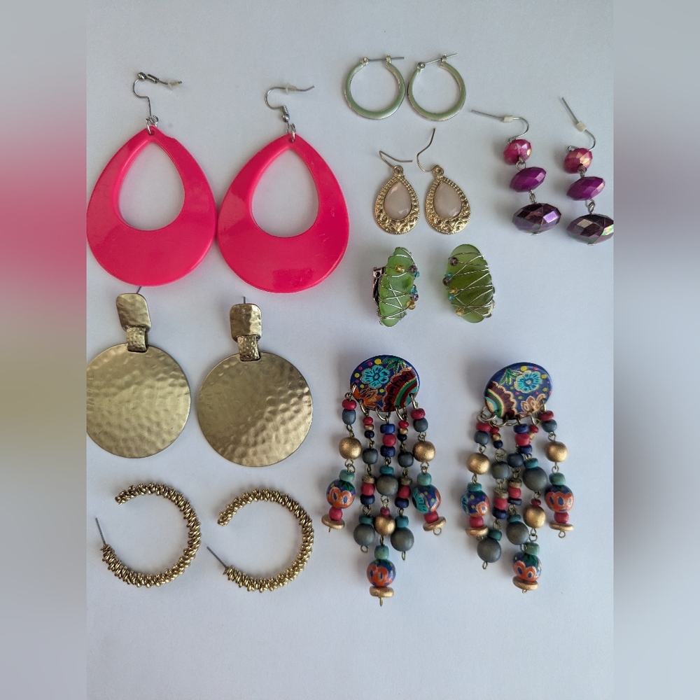 Lot Multicolor Beaded Statement Dangle Earrings -… - image 1